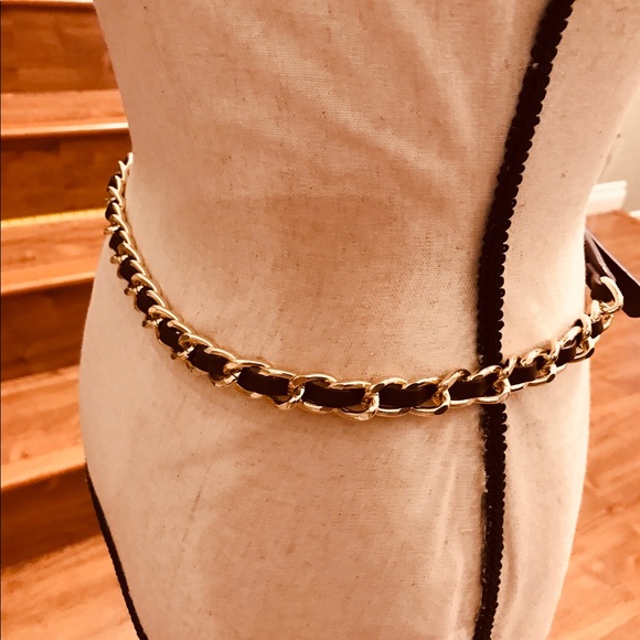 Women Brown Gold Chain Skinny Belt - Picture 5 of 6